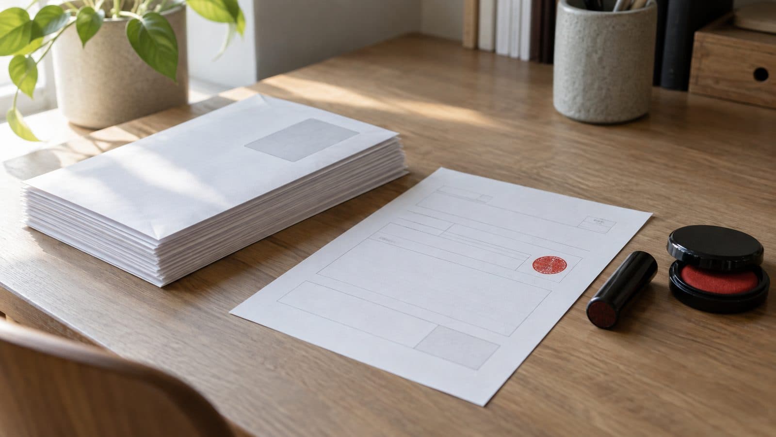 A stack of envelopes and a stamped Japanese form